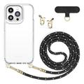 Birwiny Clear Phone Case for iPhone 14 Full Protective Shockproof with Universal Detachable Crossbody Lanyard Strap (Black, for iPhone 14)