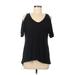 CALVIN KLEIN JEANS Short Sleeve Top: V Neck Cold Shoulder Black Tops - Women's Size Medium