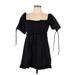 Forever 21 Casual Dress - Mini Square Short sleeves: Black Solid Dresses - Women's Size Large