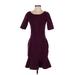 Ann Taylor Casual Dress Scoop Neck Short sleeves: Burgundy Print Dresses - Women's Size Small