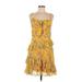 Lulus Cocktail Dress - A-Line Sweetheart Sleeveless: Yellow Floral Dresses - Women's Size Medium