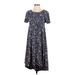 Lularoe Casual Dress - Midi Crew Neck Short sleeves: Blue Print Dresses - Women's Size X-Small