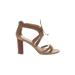 Via Spiga Heels: Strappy Chunky Heel Bohemian Tan Print Shoes - Women's Size 9 1/2 - Open Toe