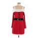 Xhilaration Casual Dress - Mini Square Long sleeves: Red Print Dresses - Women's Size Large