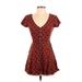 Forever 21 Casual Dress - Mini Plunge Short sleeves: Red Print Dresses - Women's Size Small