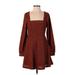 Lulus Casual Dress - Party Plunge Long sleeves: Brown Solid Dresses - Women's Size Small