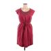 Merona Casual Dress - Mini Scoop Neck Short sleeves: Burgundy Print Dresses - Women's Size X-Large