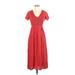 Zara Casual Dress - A-Line V-Neck Short sleeves: Red Dresses - Women's Size Small