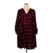 Torrid Casual Dress - Mini V-Neck 3/4 sleeves: Burgundy Checkered/Gingham Dresses - Women's Size 2X Plus