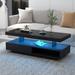 LED Coffee Table with Storage, Modern Center Table with 2 Drawers and Display Shelves, Accent Furniture with LED Lights