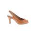 Nurture Heels: Slingback Stilleto Cocktail Party Tan Solid Shoes - Women's Size 7 - Peep Toe