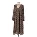 Shein Casual Dress - Midi V-Neck Long sleeves: Brown Leopard Print Dresses - Women's Size 6