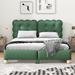 Upholstered Platform Bed - Wood Slats Support Frame and Rubberwood Legs with Tufted Button Wavy Headboard - Green Queen Bed