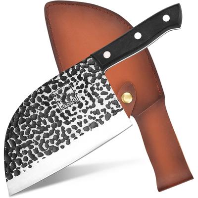 imarku Butcher Knife, 7 Inch Cleaver Knife, Hand-Forged Full Tang Serbian with Leather Sleeves, Japan High Carbon Steel