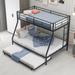 Twin Over Full Metal Bunk Bed with Twin Trundle Sturdy Steel Bunk Beds Frame with 2 Side Ladders, Twin Over Full Triple Bunkbed