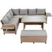 Outdoor L-Shaped Garden Furniture Set, 5-Piece PE Wicker Sectional Sofa Set with Rectangular Table and Extendable Side Tables