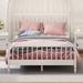 Minimalist Queen Size Platform Slat Bed Frame Wood Slat Support Panel Bed with White Paint Gourd Shaped Headboard and Footboard