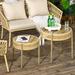 Outsunny 2 Pieces Wicker Patio Table Set, PE Rattan End Table Set, Outdoor Round Coffee Table Sets, Multi-functional, Slatted