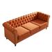 Orange Velvet Loveseat with Gold Strip Trim Armrest, Modern Deep Button Tufted Upholstered Sofa w/ Gold Turned Feet & Rolled Arm