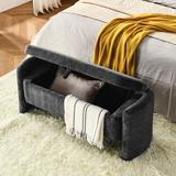 Oval Ottoman Storage Bench Chenille Fabric Bench with Large Storage Space