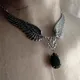 Collier Gothique en Forme de Cœur Plaqué Argent avec Ailes d'Ange Pendentif pour Halloween ixde