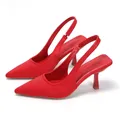 Sandales à talons aiguilles rouges pour femmes talons hauts bouche peu profonde côtelées sexy