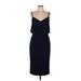 Dress the Population Cocktail Dress - Midi Plunge Sleeveless: Blue Solid Dresses - Women's Size Medium