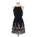 Mi ami Casual Dress - Mini Halter Sleeveless: Black Print Dresses - Women's Size X-Small
