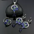 Ensemble de bijoux en émail argenté bleu pour femmes ensemble de bijoux boucles d'oreilles saphir