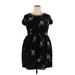 Xhilaration Casual Dress - Fit & Flare Crew Neck Short sleeves: Black Print Dresses - Women's Size 2X-Large