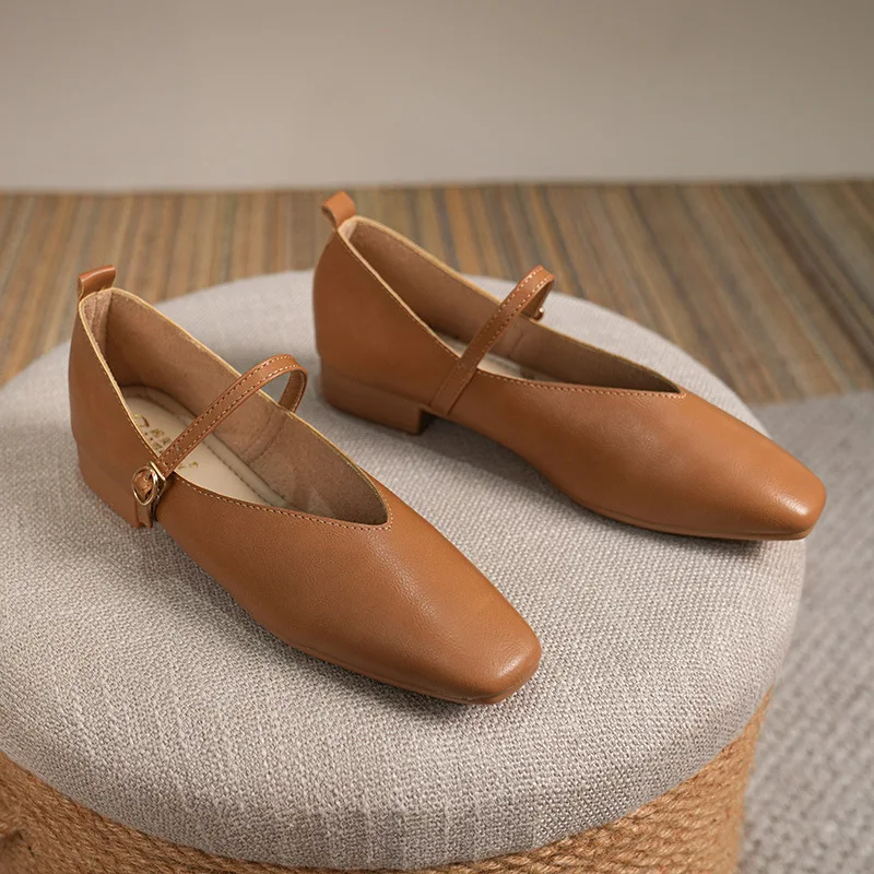 Donna Primavera Casual Punta quadrata Scarpe basse con suola morbida Lolita Ballerina Scarpe basse rosse Donna Elegante Fibbia retrò francese Mary Janes