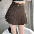 Vintage Striped A-Line Skirt Women Summer Korean Mini High Waist Pleated Skirt Jk Student Kawaii
