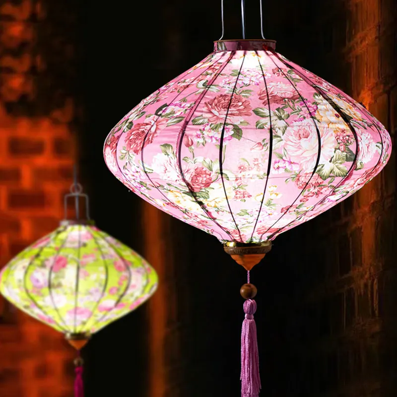 Lanterna classica da palazzo da 12/14 pollici Lanterna in seta impermeabile in stile cinese Vietnam Decorazione da appendere per feste di festival primaverili di metà autunno
