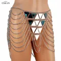 Chran Mirror Chain Metallic Skirt Lingerie Disco Party Mini Dress Beach Cover Up Chain Necklace Bra