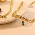 UILZ Square Green Zircon Pendant Necklaces For Women European And American Simplicity Gold Plated