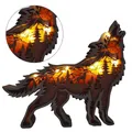 Wooden Ornaments Carved Wooden Wolf DIY Wood Elk Brown Bear Ornament Decor 3D Hollow Multi-Layer