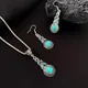 Women Necklace Sets Vintage Silver Plated Turquoise Stone Necklace Bohemia Statement Hexagonal Water