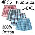 4PCS L-6XL Plus Size Mens Cotton Underwear Plaid Boxers Shorts Loose Home Wear Sleepwear Underpants