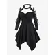 ROSEGAL Plus Size Gothic Asymmetrical Women's Clothing Long Tops Choker Lace Up Cutout Dress Black