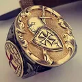 Unique Punk Series Men's Ring Gold Color Armor Shield Knight Templar Crusade Signet Rings for Women