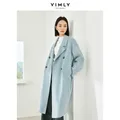 Vimly Blue Wool & Blends Long Coats Women Clothes 2023 Doule Breasted Elegant Office Lady Winter