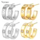 VQYSKO Zircon LOVE Earrings 18K White Gold Color 3 Round Bright Cut Zircon Each Earring Has Women's