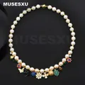 Jewelry & Accessories High Guality Inlaid With Colorful Crystal Flowers & Animal Tags Pearl Necklace