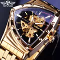 Winner Black Dial Wristwatch Men's Triangle Mechanical Watches Transparent Irregular Outdoor Watch