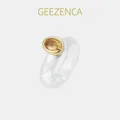 GEEZENCA Natural White Crystal Circle Citrine S925 Silver Size 7 Rings For Women Clear Yellow Stone