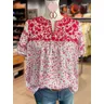 Mixed Floral Embroidered V-Neck Top Floral Blouse For Woman
