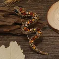 Vintage Alloy Inlaid With Diamonds Snake Shaped Brooch Hollowed Out Viper Python Emblem Men's And