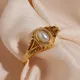 Simple and Elegant Freshwater Pearl Ring Stainless Steel Gold-plated Flower Pattern Fine Pearl Ring