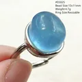 Natural Blue Aquamarine Ring Adjustable Ring 925 Sterling Silver Clear Bead Oval Aquamarine Ring