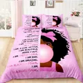 American Black Girl Duvet Cover Set Black Girl Magic Bedding Set Full Size Cute Little Afro Black